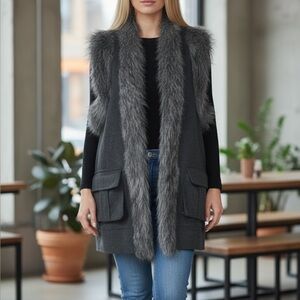 One Teaspoon Gray Faux Fur Trim Vest